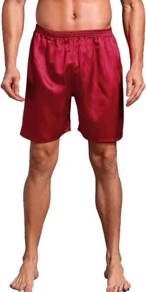 Mens Satin Boxer Shorts Pajamas Shorts Sleepwear Boxers Underwear Beach Shorts