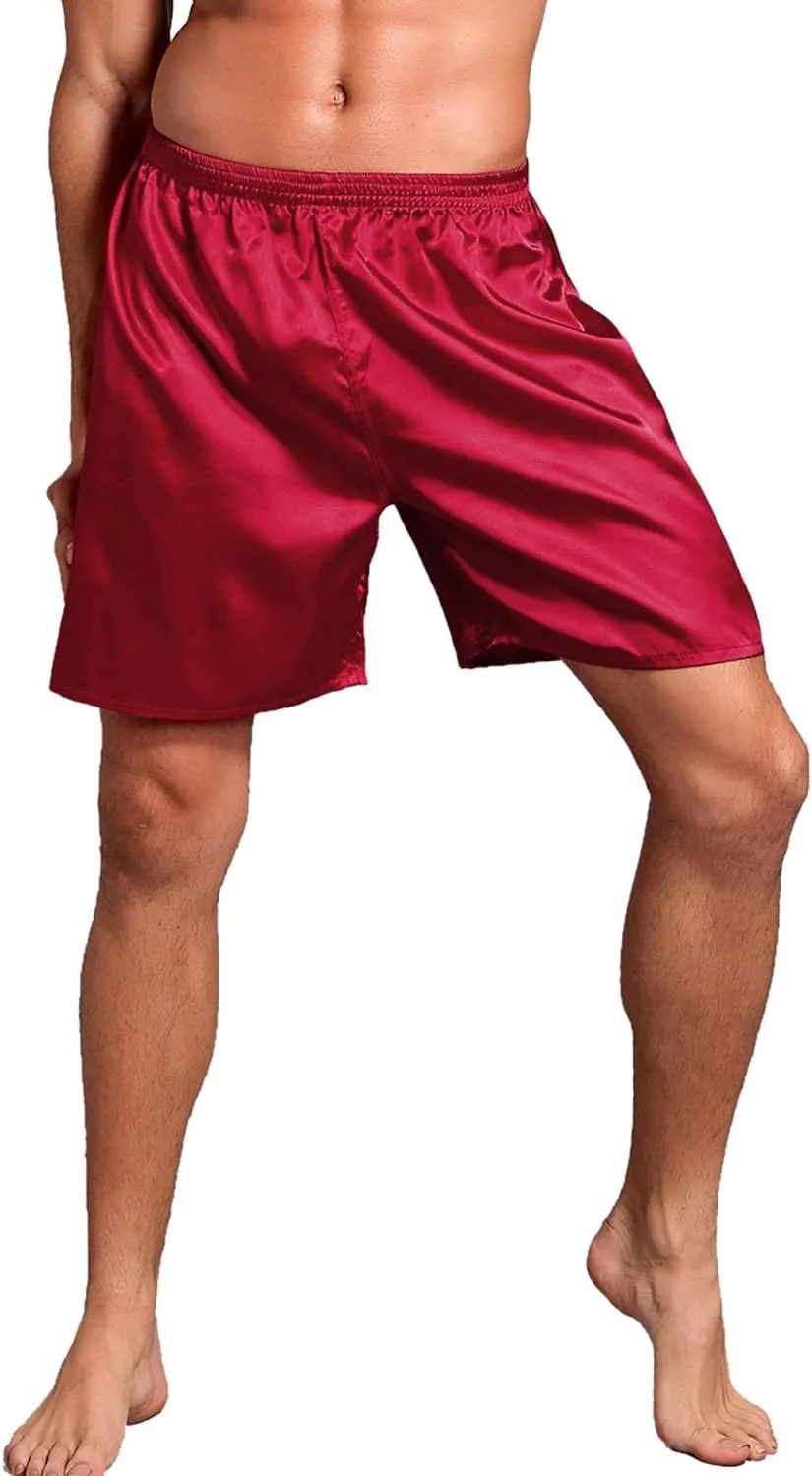 Mens Satin Boxer Shorts Pajamas Shorts Sleepwear Boxers Underwear Beach Shorts