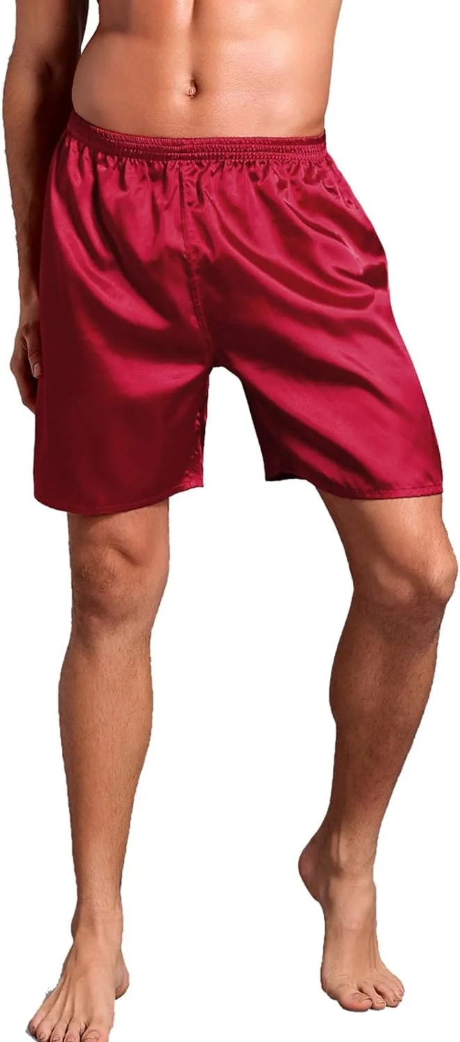 Mens Satin Boxer Shorts Pajamas Shorts Sleepwear Boxers Underwear Beach Shorts