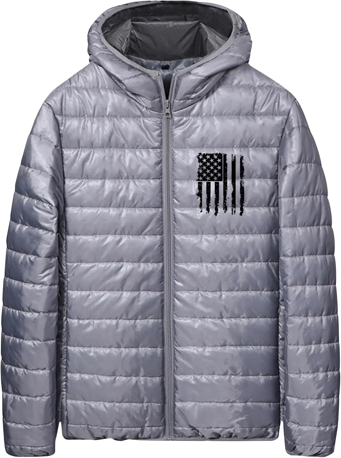 Men's Shiny Puffer Jacket Winter Warm Down Coats Packable Hooded Waterproof Outerwear with Pockets