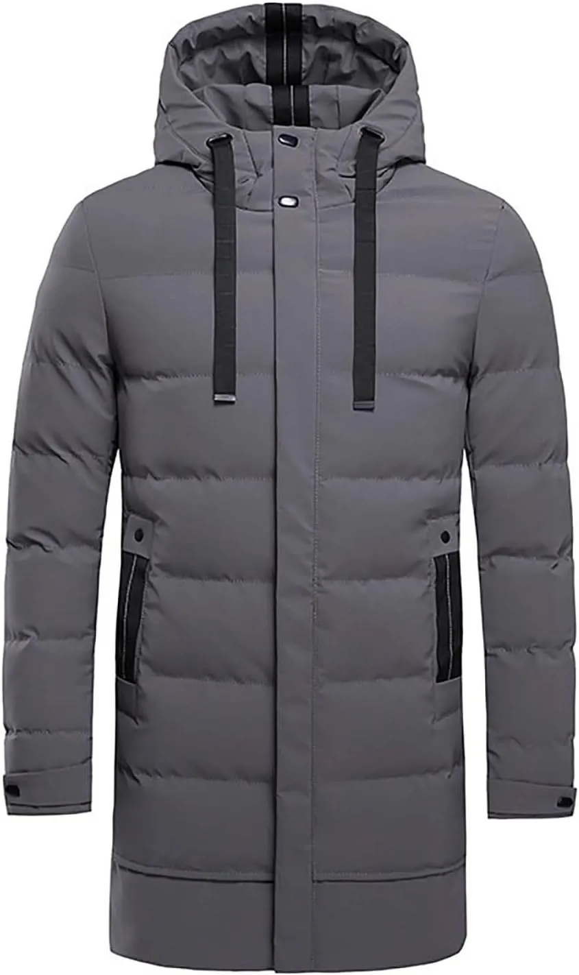Men's Snap Front Puffer Jacket Men's Winter Thickened Solid Color Casual Loose Stand Up Collar Warm Winter Coats Men