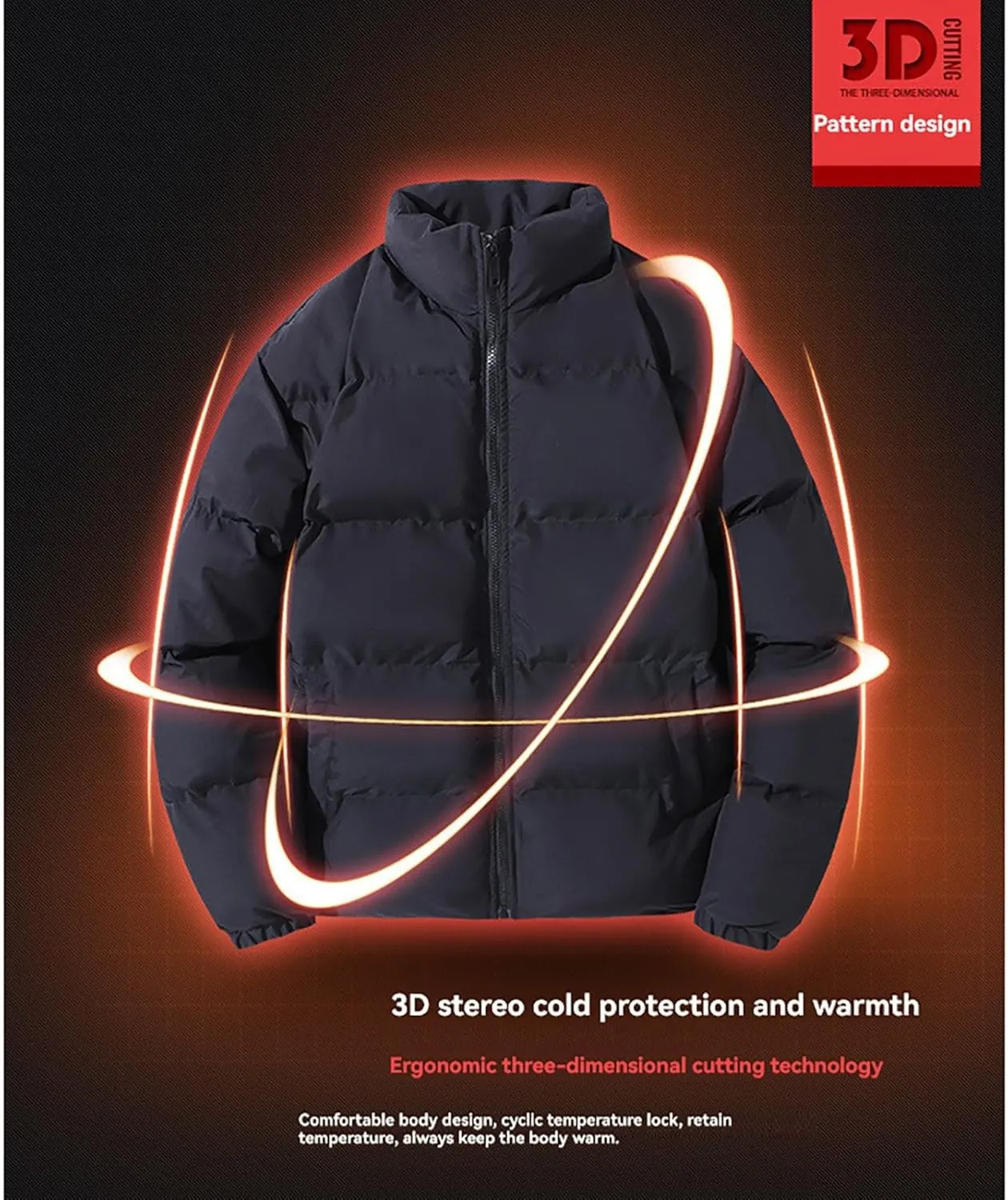 Men's Snap Front Puffer Jacket Men's Winter Thickened Solid Color Casual Loose Stand Up Collar Warm Winter Coats Men