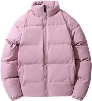 Men's Snap Front Puffer Jacket Men's Winter Thickened Solid Color Casual Loose Stand Up Collar Warm Winter Coats Men