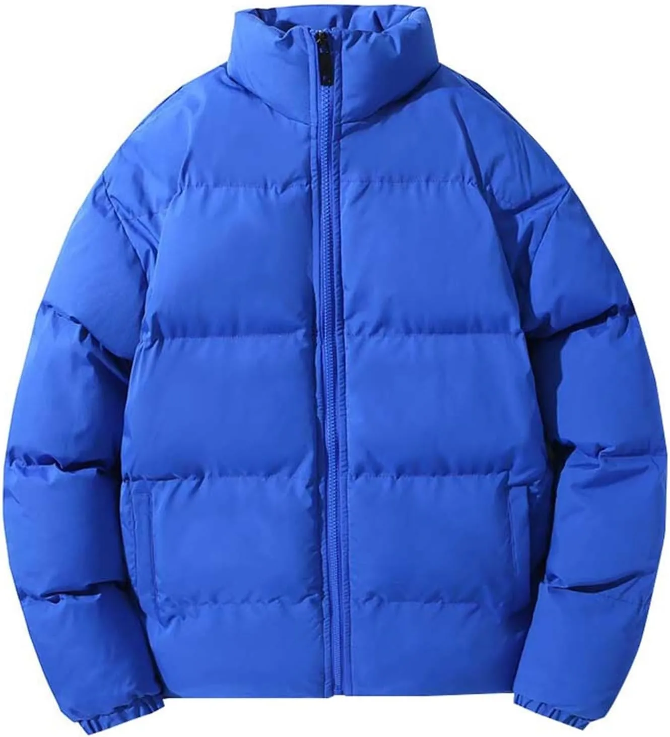 Men's Snap Front Puffer Jacket Men's Winter Thickened Solid Color Casual Loose Stand Up Collar Warm Winter Coats Men