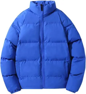 Men's Snap Front Puffer Jacket Men's Winter Thickened Solid Color Casual Loose Stand Up Collar Warm Winter Coats Men