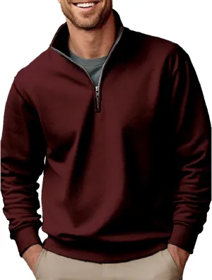 Mens Sweatshirts 1/4 Zipper Stand Collar Long Sleeve Pullover Tops Fall Winter Solid Casual Athletic Sweater Tops