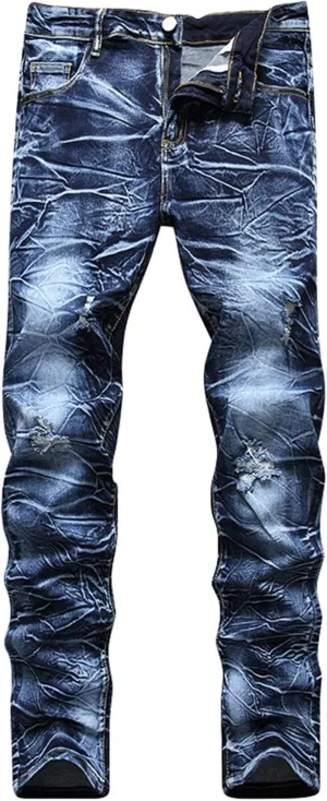 Mens Trend Ripped Jeans Distressed Hipster Street Straight Leg Plus Size Denim Pants Relaxed Fit Stretch Skinny Classic Jean