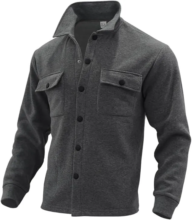 Men's Winter Trench Jacket Loose Fit Wool Blend Single Breasted Pea Coat Lapels Button Up Jacket Long Sleeve Polar Fleece