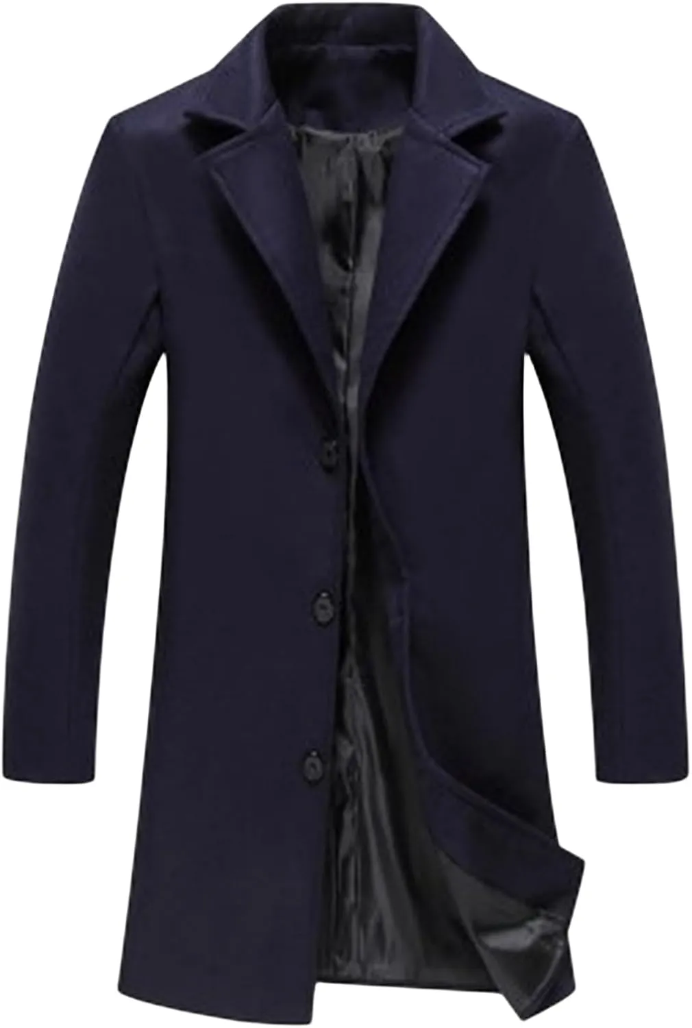Men's Wool Blend Pea Coat Notched Collar Single Breasted Coats Warm Winter Trench Overcoat