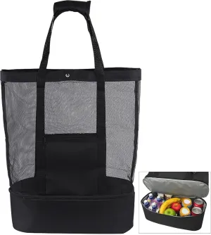 Mesh Beach Bag with Cooler, Extra Large Mesh Beach Picnic Tote Bags, Pool Bags with Insulation for Women Men