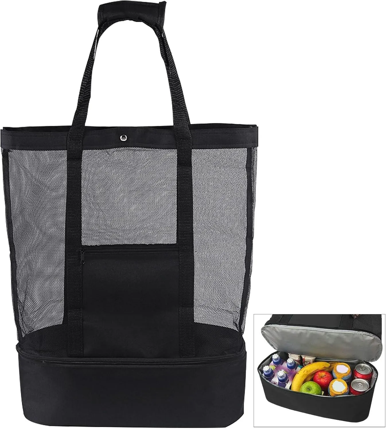 Mesh Beach Bag with Cooler, Extra Large Mesh Beach Picnic Tote Bags, Pool Bags with Insulation for Women Men