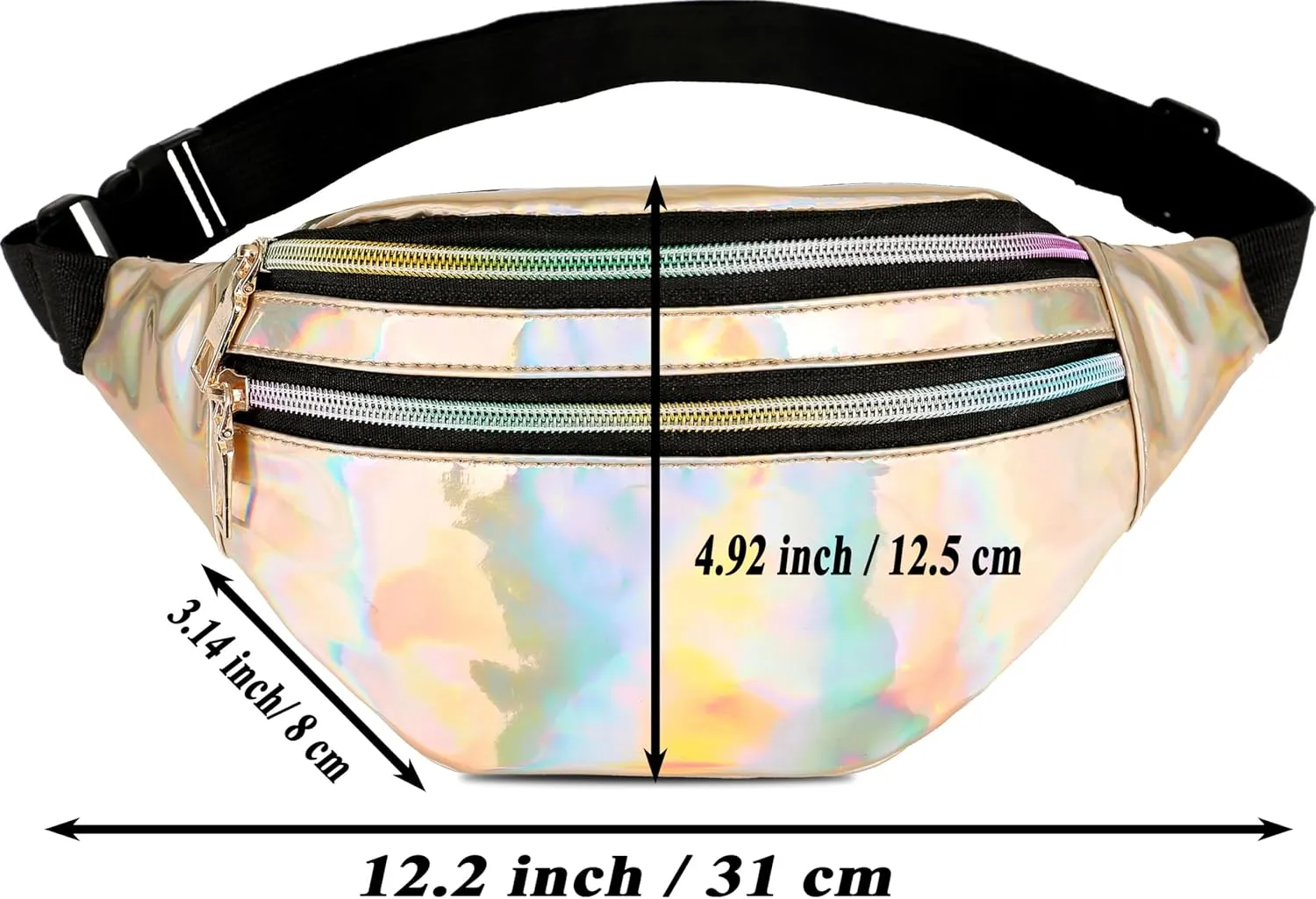 Metallic Color Holographic Fanny Pack Shiny Waist Packs Waterproof Belt Bag with Adjustable Belt for Women Men (Gold)