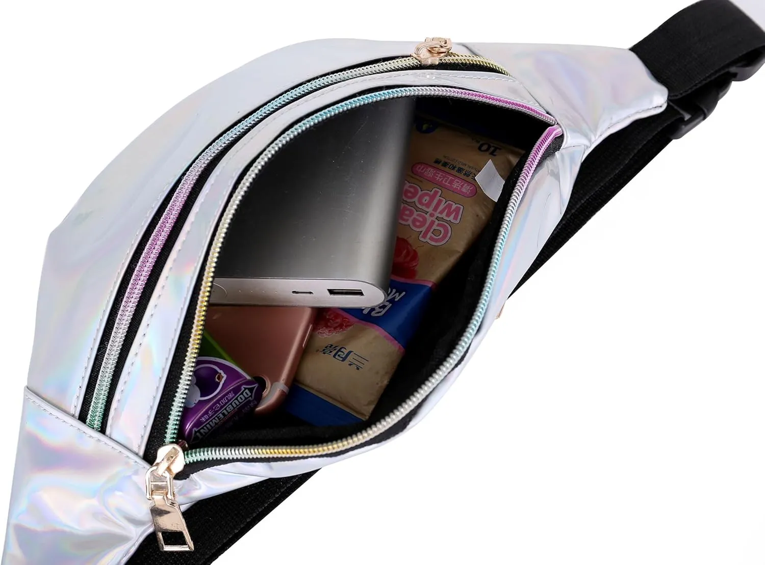 Metallic Color Holographic Fanny Pack Shiny Waist Packs Waterproof Belt Bag with Adjustable Belt for Women Men (Silver)