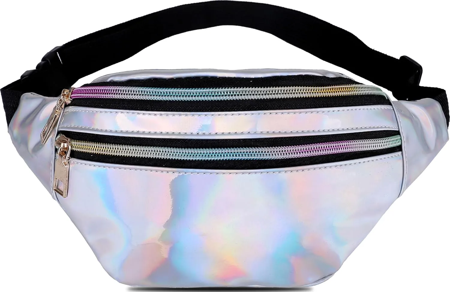 Metallic Color Holographic Fanny Pack Shiny Waist Packs Waterproof Belt Bag with Adjustable Belt for Women Men (Silver)