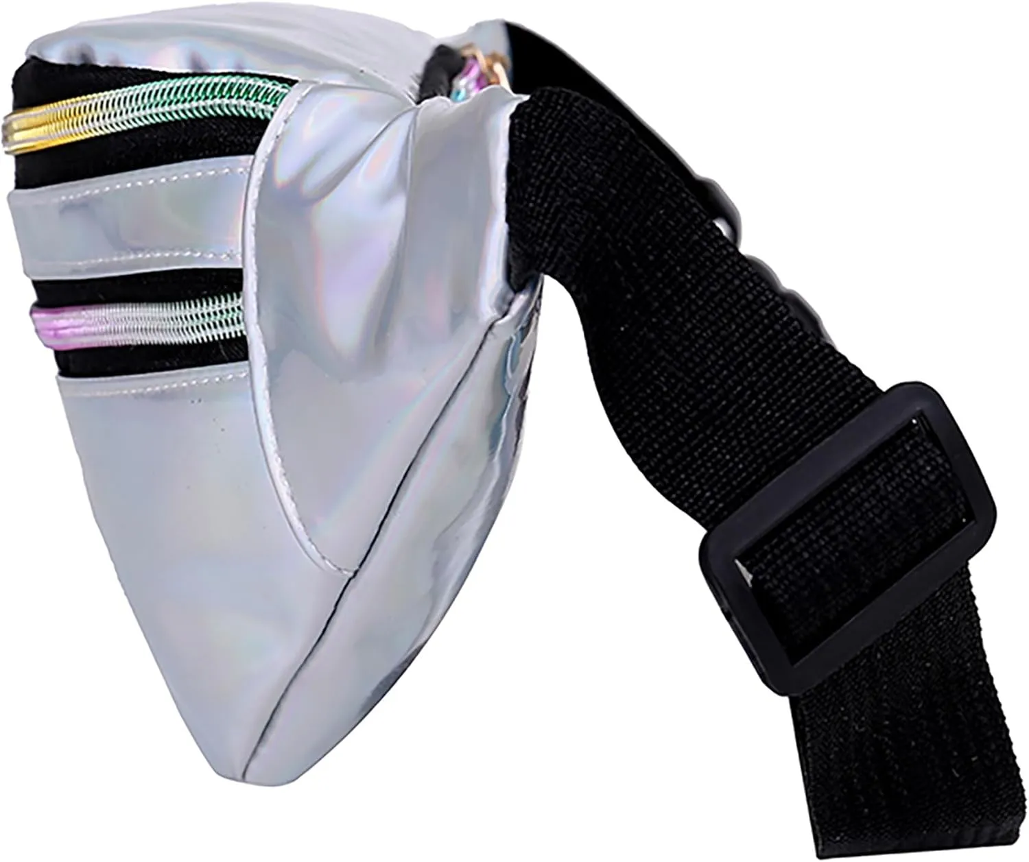 Metallic Color Holographic Fanny Pack Shiny Waist Packs Waterproof Belt Bag with Adjustable Belt for Women Men (Silver)