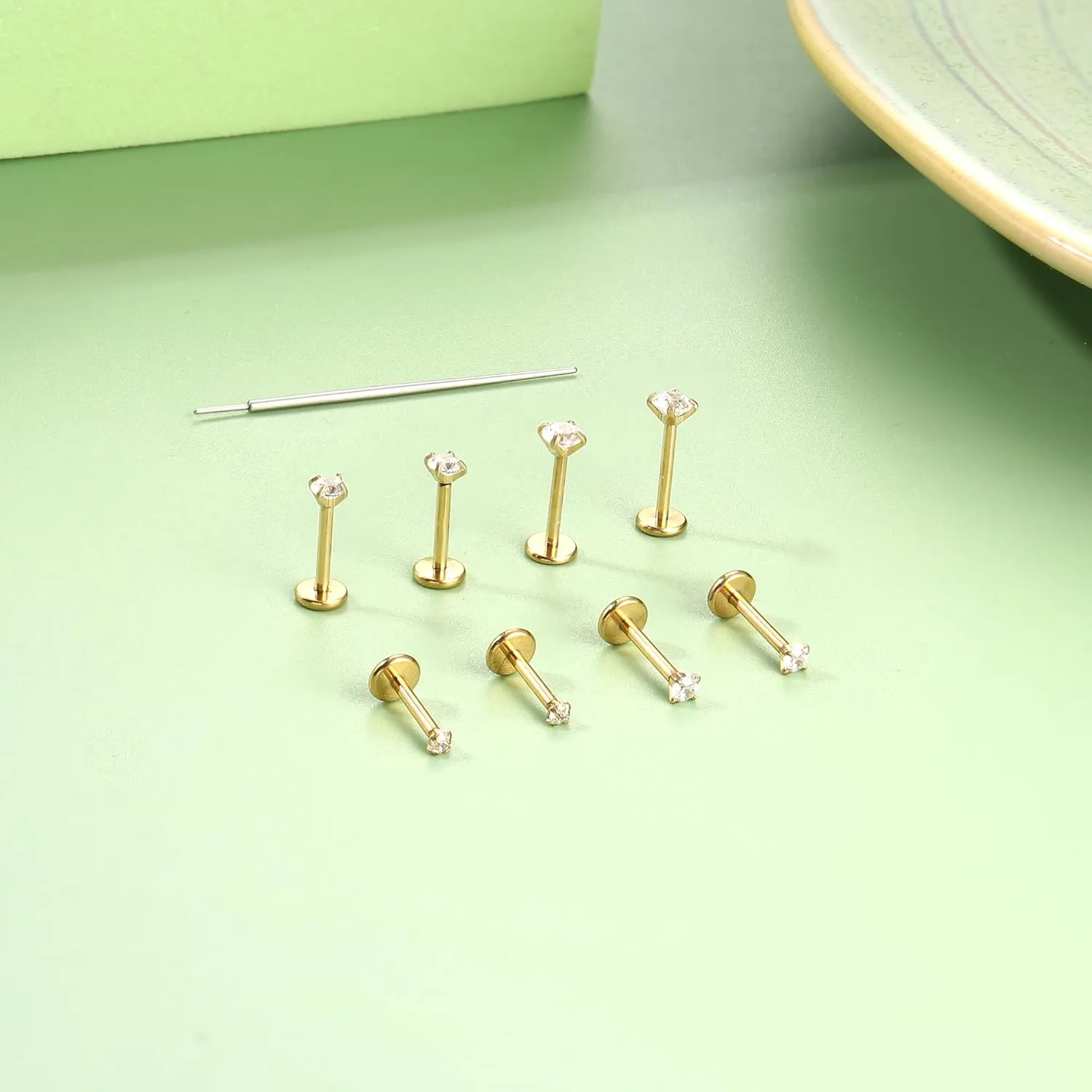 MILACOLATO G23 Titanium Threadless Flat Back Earrings Studs Hypoallergenic 14K Gold Filled Nose Rings Studs 20G/18G/16G Labret Studs Lip Ring Push in Helix Tragus Medusa Monroe Piercing Jewelry