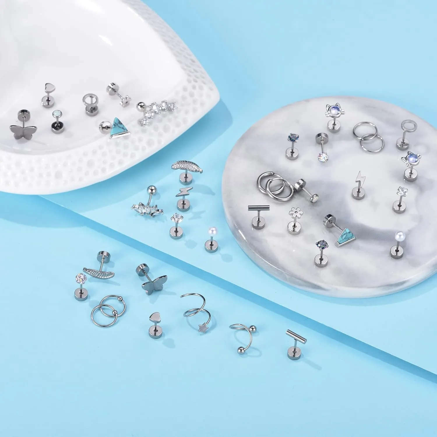 MJust 18 Pairs Women??s Hypoallergenic Flat Back Stud Earrings, 20g Stainless Steel Earrings Sets for Men, Tiny Unisex Screw Back Cartilage Earrings.