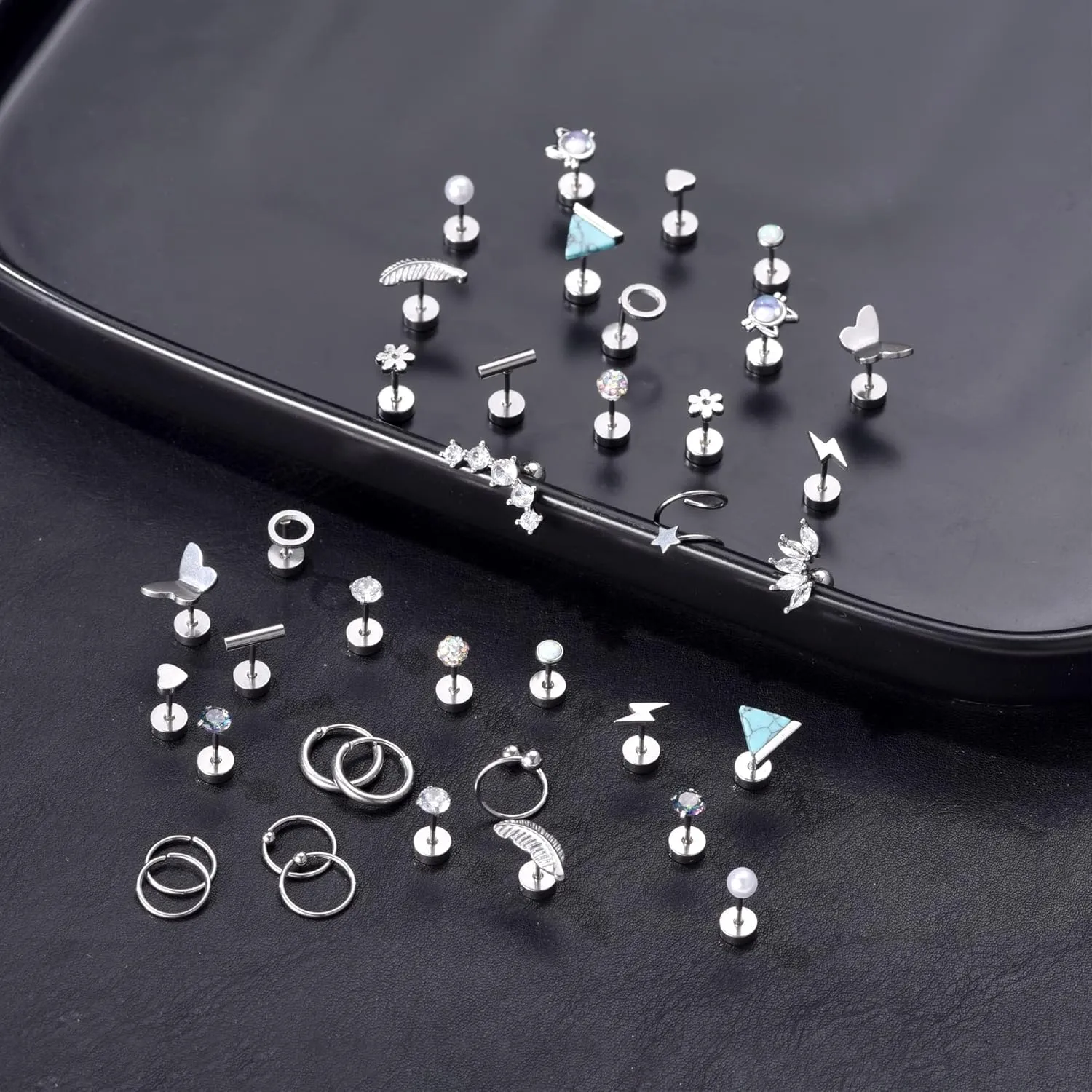 MJust 18 Pairs Women??s Hypoallergenic Flat Back Stud Earrings, 20g Stainless Steel Earrings Sets for Men, Tiny Unisex Screw Back Cartilage Earrings.