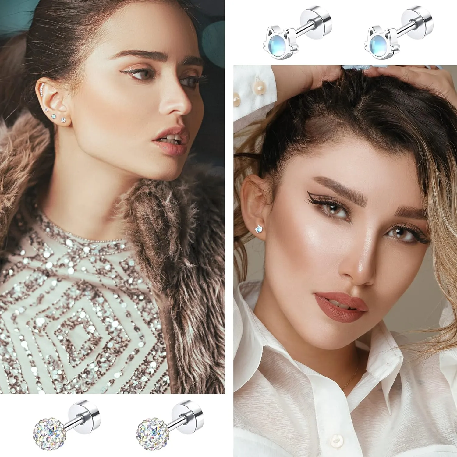 MJust 18 Pairs Women??s Hypoallergenic Flat Back Stud Earrings, 20g Stainless Steel Earrings Sets for Men, Tiny Unisex Screw Back Cartilage Earrings.