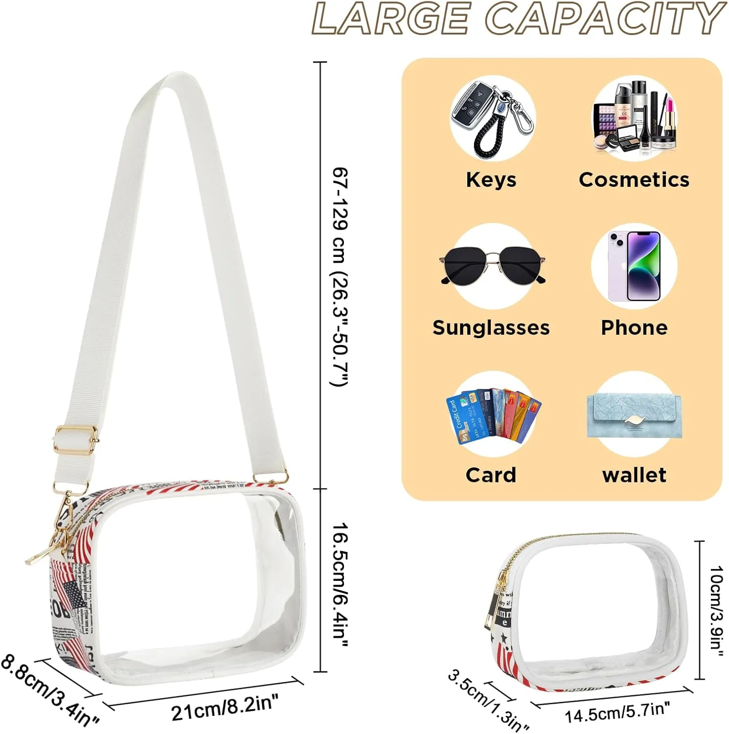 MOMSIV Clear Bag, Stadium Approved Clear Bags with Adjustable Strap Clear Stadium Bag for Women Men Concerts Sports