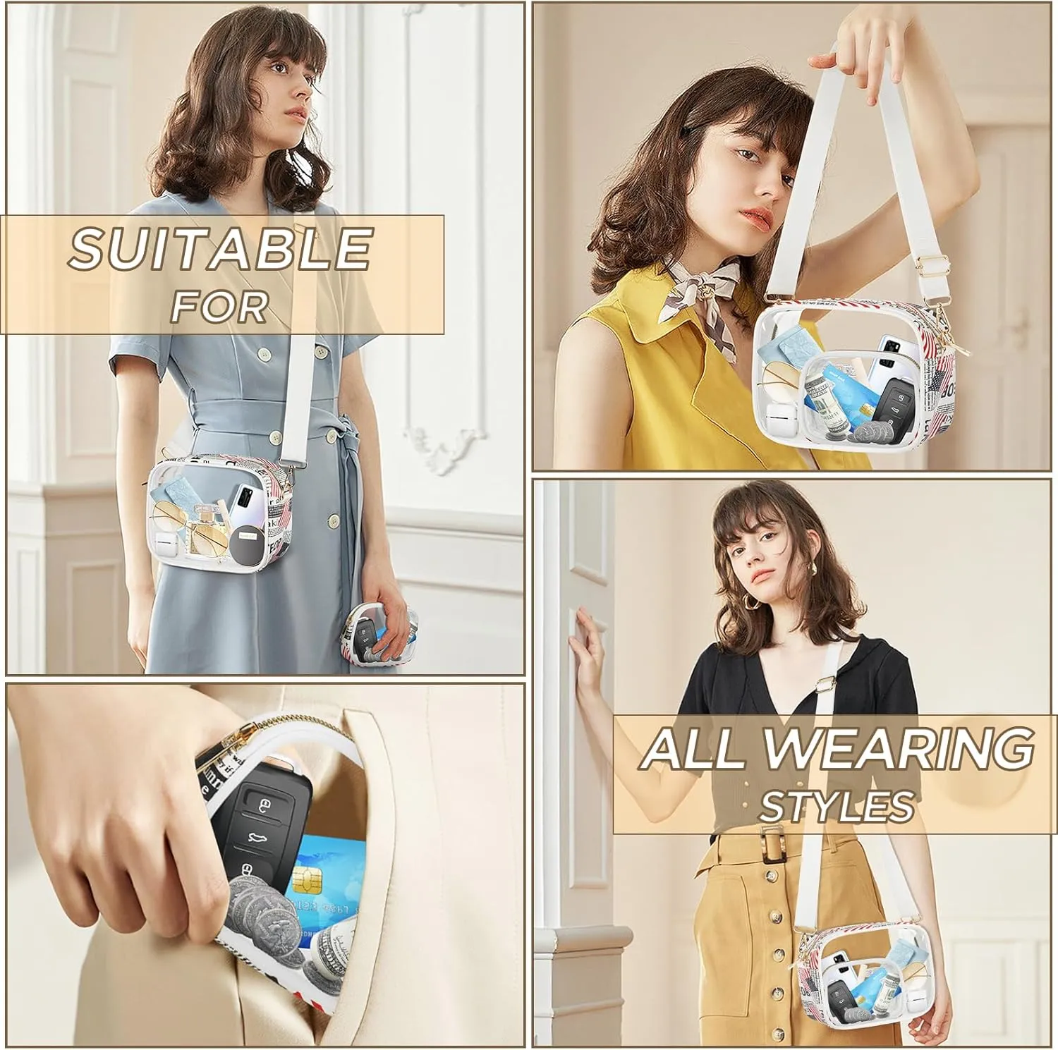 MOMSIV Clear Bag, Stadium Approved Clear Bags with Adjustable Strap Clear Stadium Bag for Women Men Concerts Sports