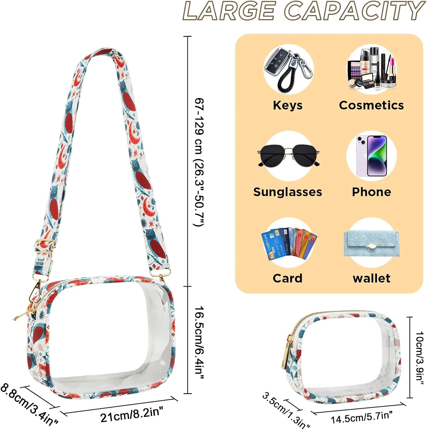 MOMSIV Clear Bag, Stadium Approved Clear Bags with Adjustable Strap Clear Stadium Bag for Women Men Concerts Sports