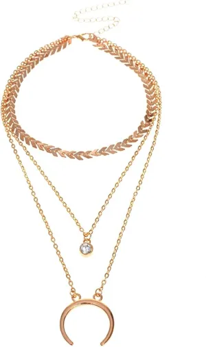 Multilayer Necklaces for Women, Dainty Layered Necklaces for Women Crescent Wheat Chain Y Pendant Necklaces Jewelry Gifts, 3 Layers