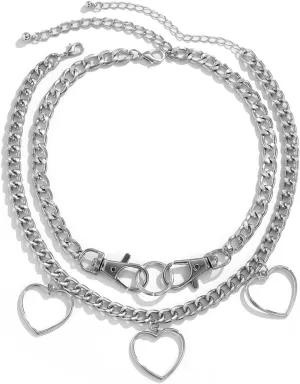 Multilayer Necklaces for Women, Dainty Layered Necklaces for Women Heart-Shaped Pendant Chain Necklaces Jewelry Gifts, 2 Pieces, Silver