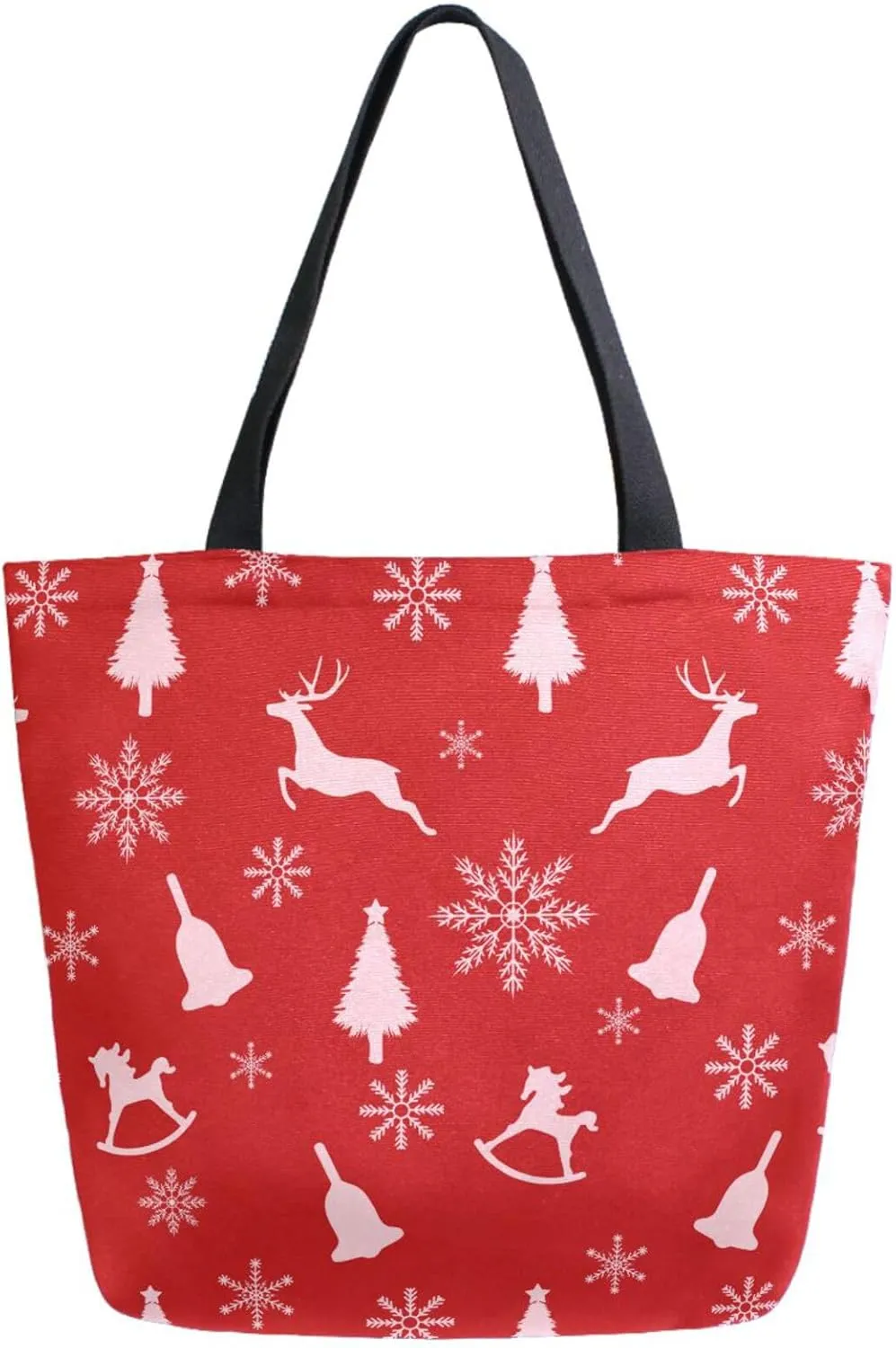 Naanle Extra Large Tote Handle Bags, Christmas Tree Rocking Horse Snow Floral Canvas Reusable Market Beach Travel Gym Shopping Shoulder Bag for Women