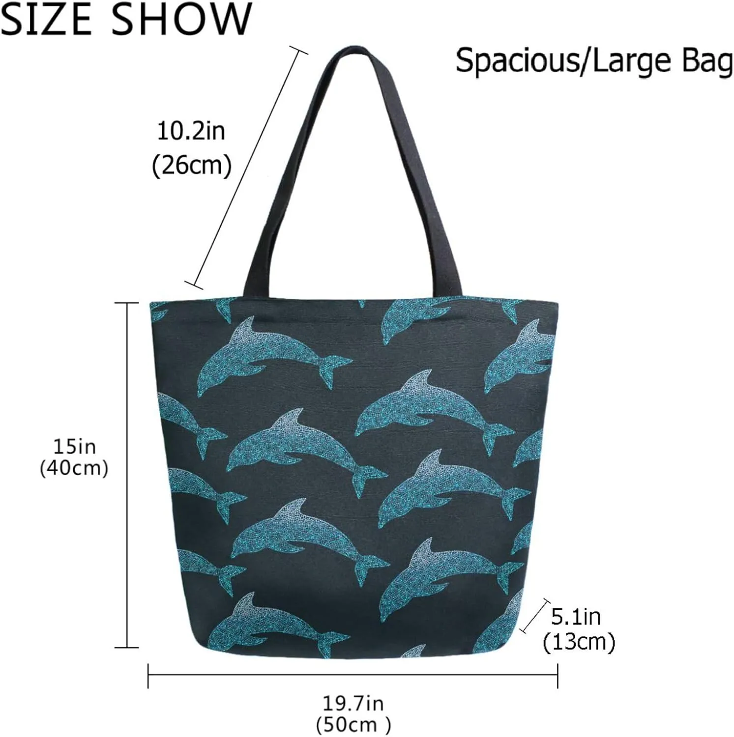 Naanle Womens Extra Large Beautiful Jumping Out Dolphins Canvas Reusable Market Beach Travel Gym Shopping Shoulder Tote Bag