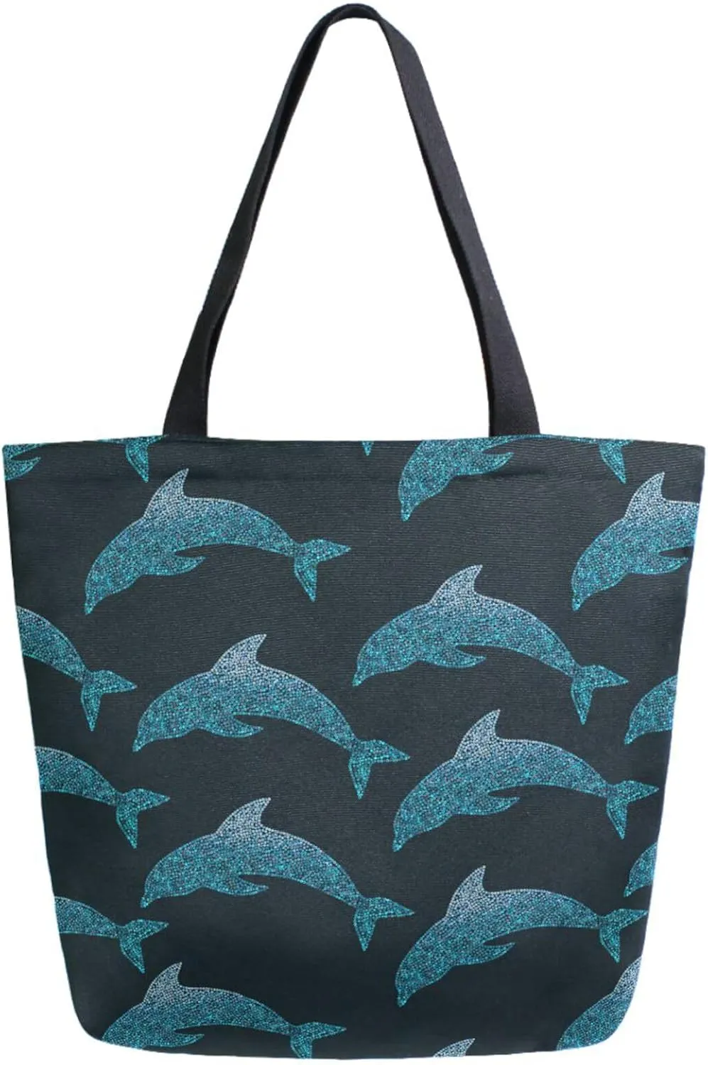 Naanle Womens Extra Large Beautiful Jumping Out Dolphins Canvas Reusable Market Beach Travel Gym Shopping Shoulder Tote Bag