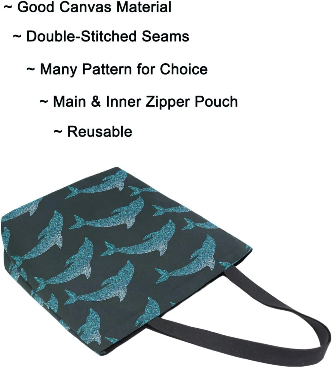 Naanle Womens Extra Large Beautiful Jumping Out Dolphins Canvas Reusable Market Beach Travel Gym Shopping Shoulder Tote Bag