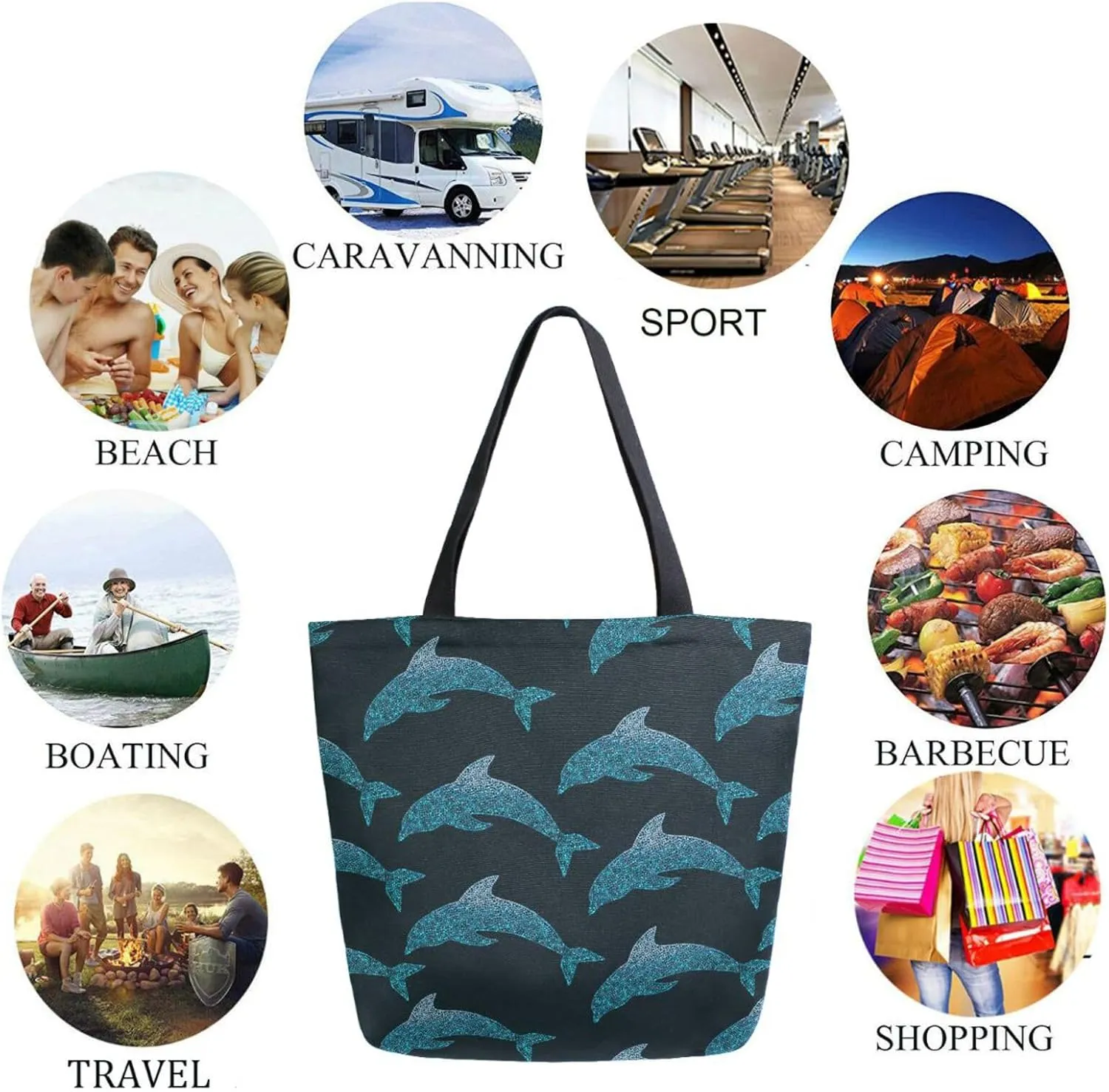 Naanle Womens Extra Large Beautiful Jumping Out Dolphins Canvas Reusable Market Beach Travel Gym Shopping Shoulder Tote Bag