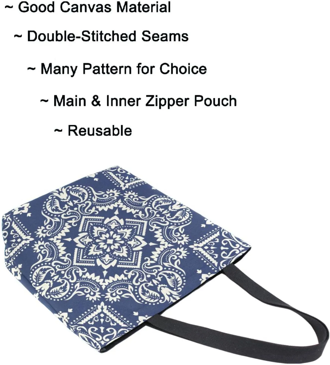 Naanle Womens Extra Large Ethnic Ornament Paisley Canvas Reusable Market Beach Travel Gym Shopping Shoulder Tote Bag