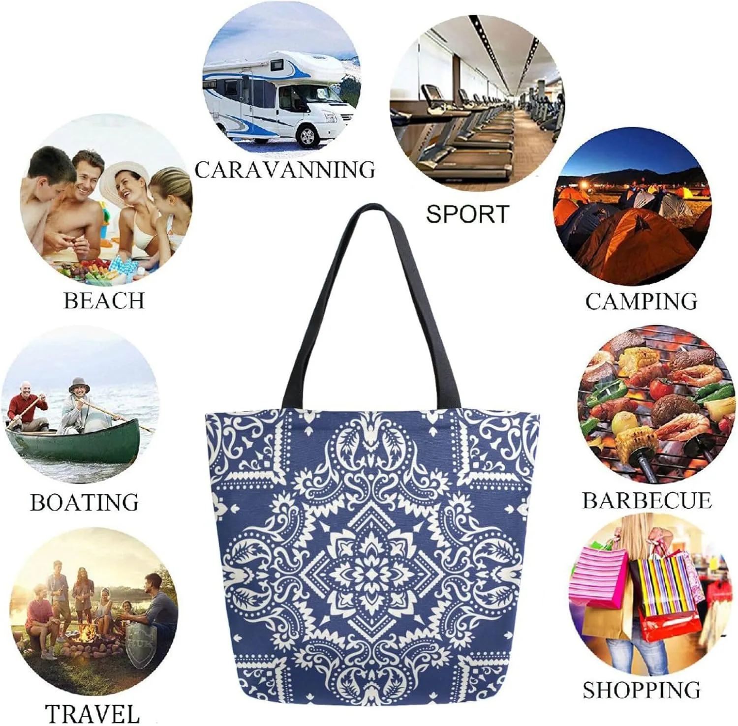 Naanle Womens Extra Large Ethnic Ornament Paisley Canvas Reusable Market Beach Travel Gym Shopping Shoulder Tote Bag