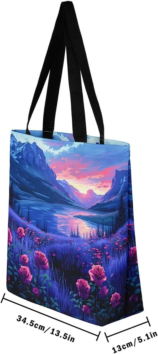 Natural Scenery Canvas Tote Bags for Women,Dreamy Landscape Theme Shoulder Handbags 19.7x15.7 Inch,Large Capacity