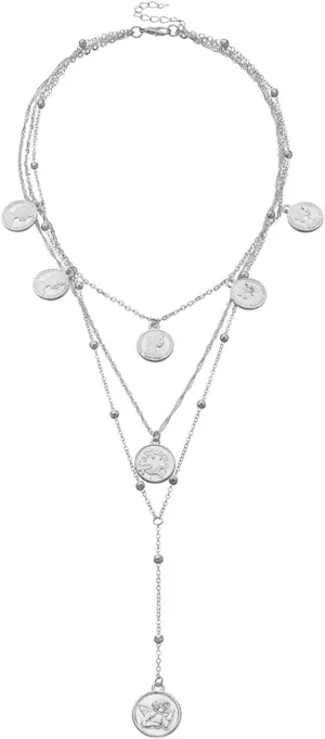 Necklace for Women,Layered Choker Necklaces Chic Circle Coin Beads Pendant Necklaces Multilayer Adjustable Stackable Choker Necklaces for Women