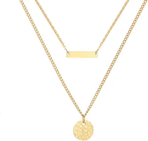 Necklaces for Women, Stainless Steel Necklaces for Women Gold Double Layer Necklace Horizontal Rectangle Round Pendant Necklaces Length 41 5CM