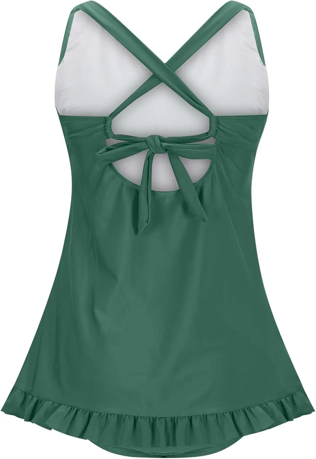 One Piece Swimsuit Women with Skirt Tummy Control Bathing Suit V Neck Twist Front Built in Bottom Swimdress