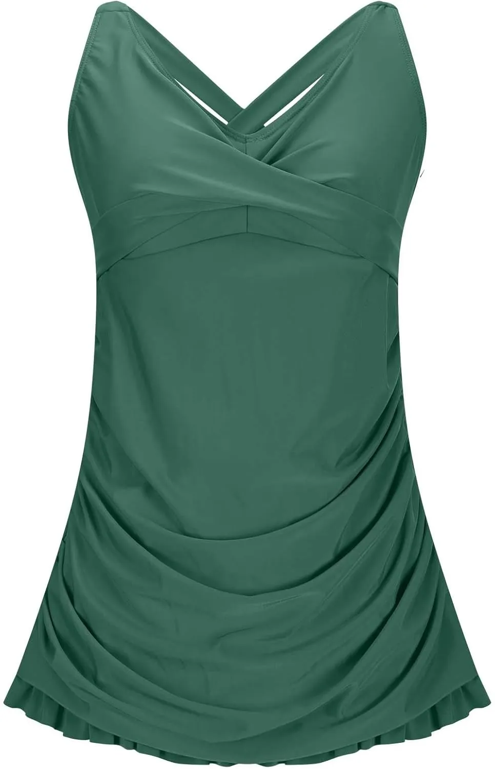 One Piece Swimsuit Women with Skirt Tummy Control Bathing Suit V Neck Twist Front Built in Bottom Swimdress