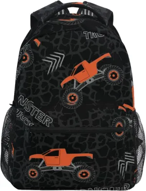 Orange Monster Truck Boys Girls Kids School Backpacks Bookbag, Elementary School Bag Travel Backpack Daypack
