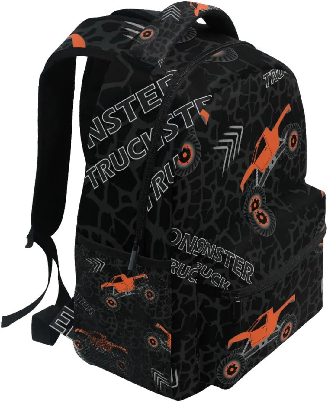 Orange Monster Truck Boys Girls Kids School Backpacks Bookbag, Elementary School Bag Travel Backpack Daypack