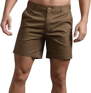 Oymyakon Men's Chino Shorts 6 Inch Slim Fit Shorts Cotton Stretch Casual Shorts Summer Flat Front Shorts