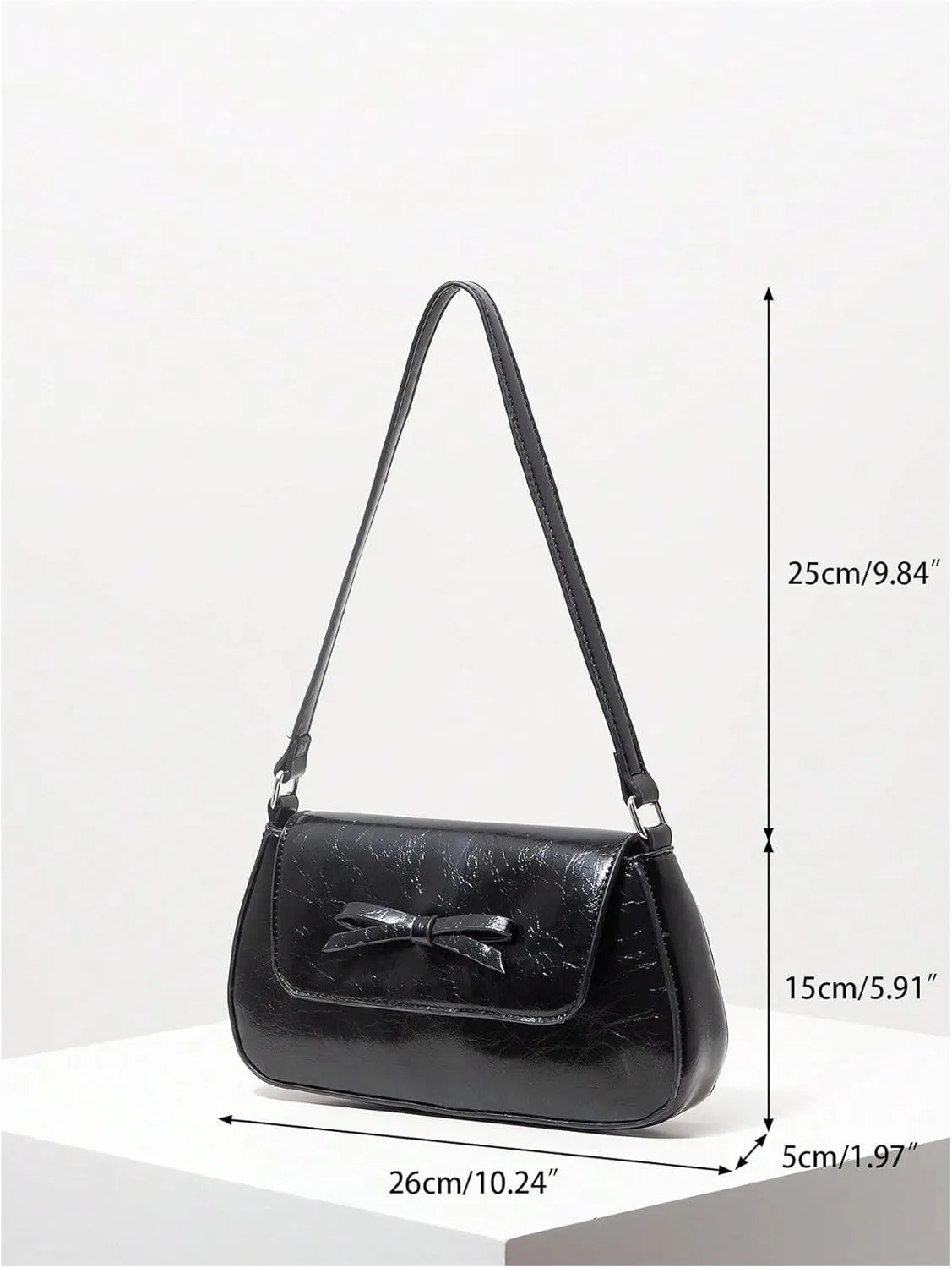 OYOANGLE Women's PU Leather Flap Shoulder Bag Bow Elegant Underarm Bags Vintage Clutch Purse Handbags