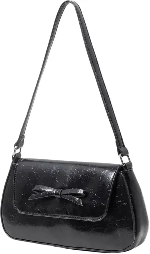 OYOANGLE Women's PU Leather Flap Shoulder Bag Bow Elegant Underarm Bags Vintage Clutch Purse Handbags