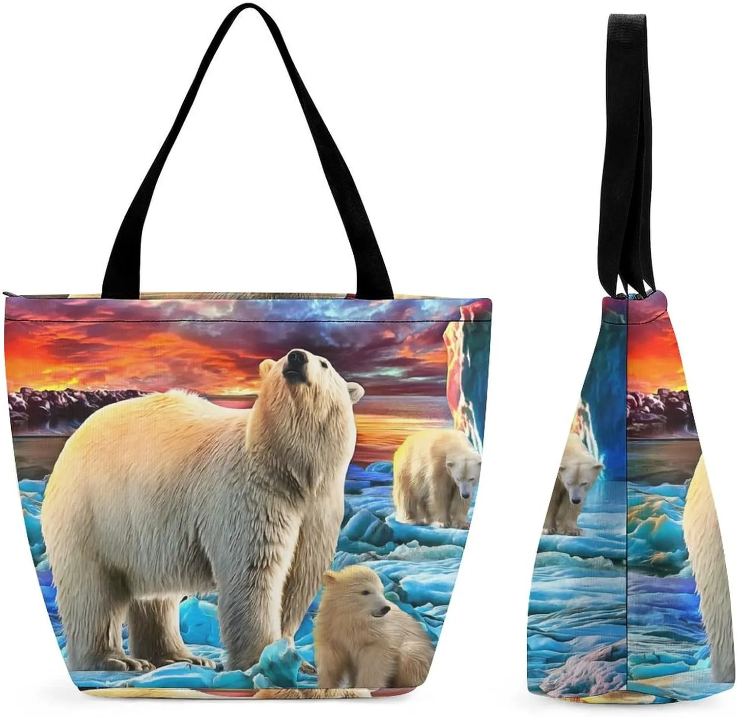 Painting of Polar Bear Tote Bag Beach Travel Reusable Grocery Shopping Aesthetic Portable Storage HandBags Personalized Tote Purse for Women Girls