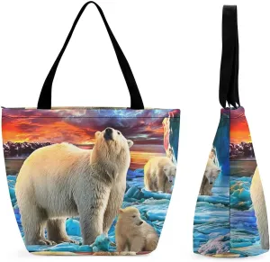 Painting of Polar Bear Tote Bag Beach Travel Reusable Grocery Shopping Aesthetic Portable Storage HandBags Personalized Tote Purse for Women Girls