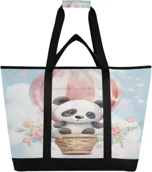 Panda Bear Tote Bag for Women with Zipper Reusable Grocery Bags Foldable Insulated Cooler Bag Shopping Bags Handbags Totes for Groceries Beach Travel Work Picnic