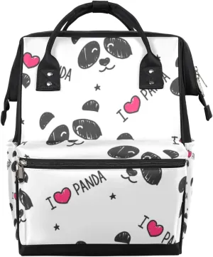 Panda Love Heart Diaper Bag Tote Large Capacity Waterproof with Adjustable Shoulder Strap and Pram Straps Mommy Bag for Hospital Beach Weekender Travel