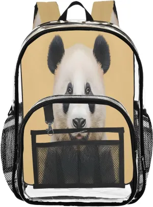 Panda Portrait Clear Backpack with Back Print, Heavy Duty See Through Backpacks PVC Transparent Daypack for Travel Security